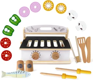 Grill Toy,2In1 Kids Toy Grill Stove and Tablekitchen Cooking Set with Accessories for Toddlers Boys Girls Age 3  Children's browse devote Wooden Foldable Portable BBQ Mini Kitchen & 