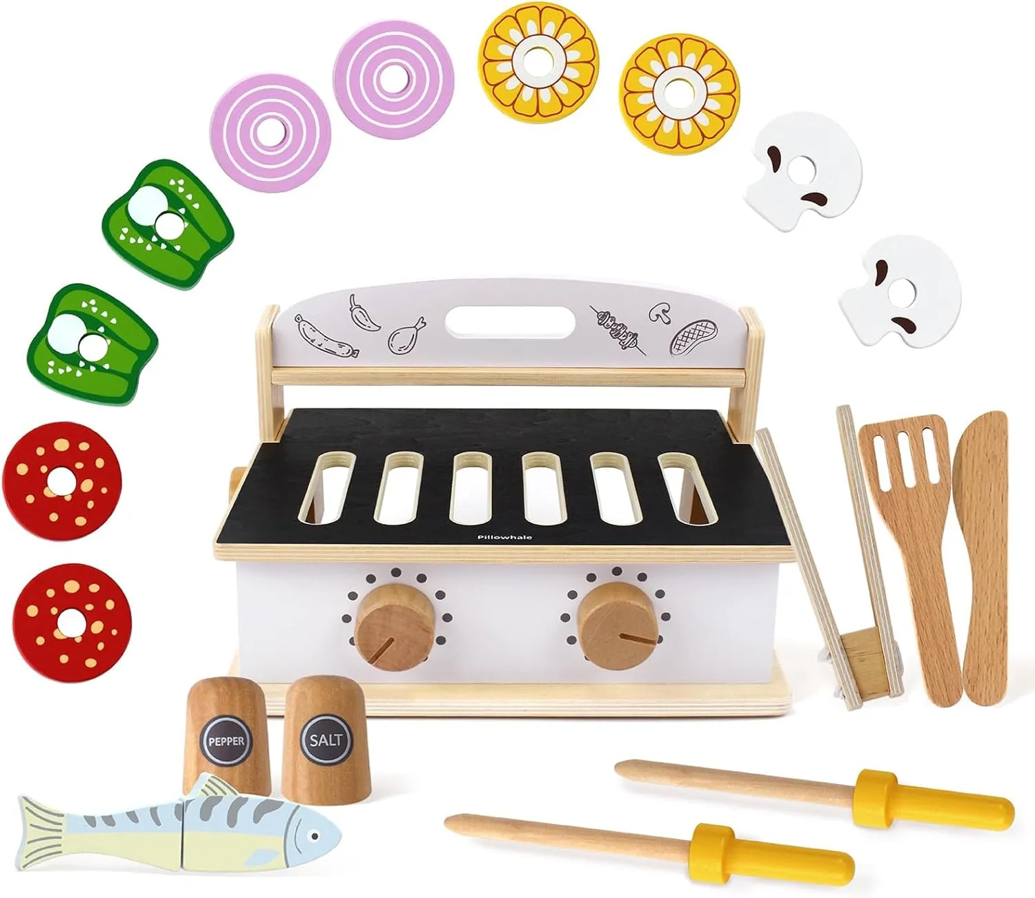 Grill Toy,2In1 Kids Toy Grill Stove and Tablekitchen Cooking Set with Accessories for Toddlers Boys Girls Age 3  Children's browse devote Wooden Foldable Portable BBQ Mini Kitchen & 