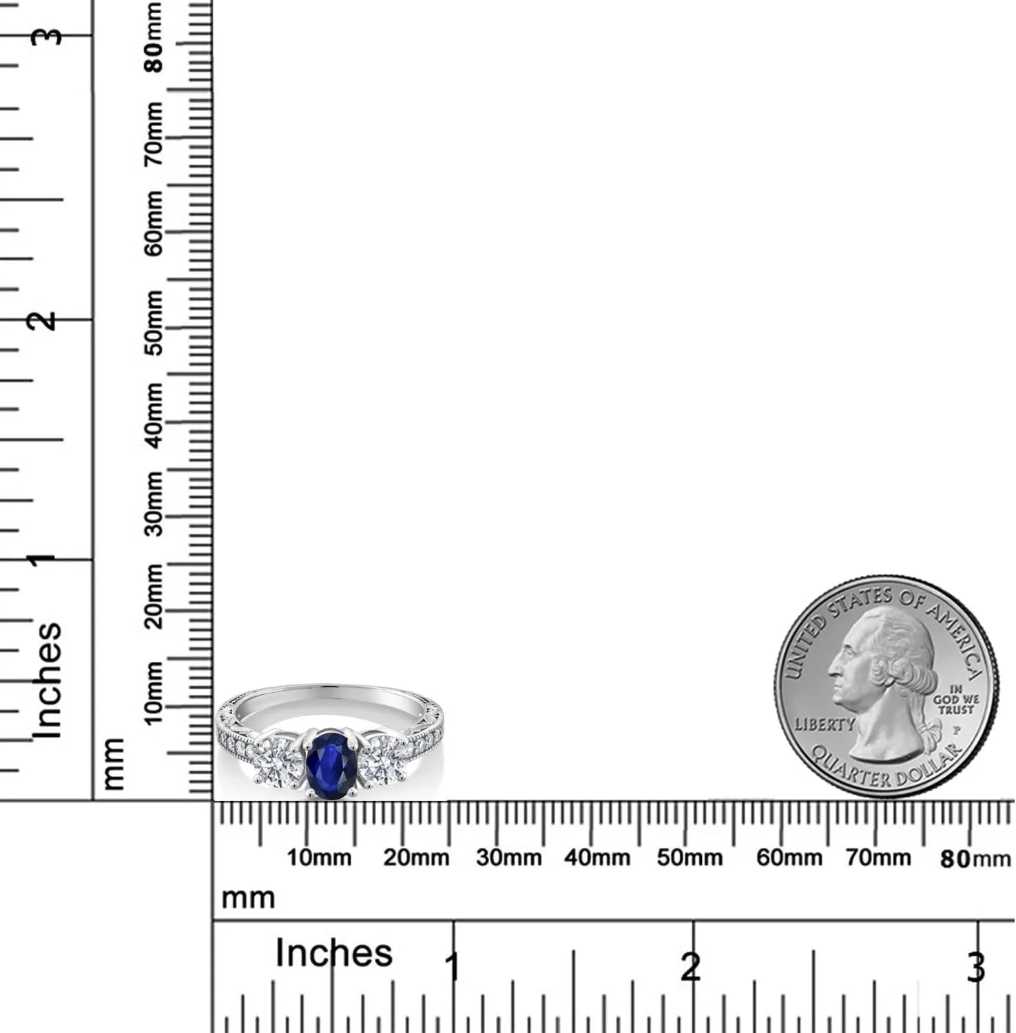 Grown Diamond Engagement Ring For Women | 1.69 Cttw | Oval 7X5MM | Gemstone September Birthstone | Available in Size 5,6,7,8,9 Gem Stone King date resist meticulous 10K White Gold Blue Sapphire and Lab 