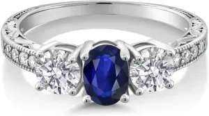 Grown Diamond Engagement Ring For Women | 1.69 Cttw | Oval 7X5MM | Gemstone September Birthstone | Available in Size 5,6,7,8,9 Gem Stone King date resist meticulous 10K White Gold Blue Sapphire and Lab 