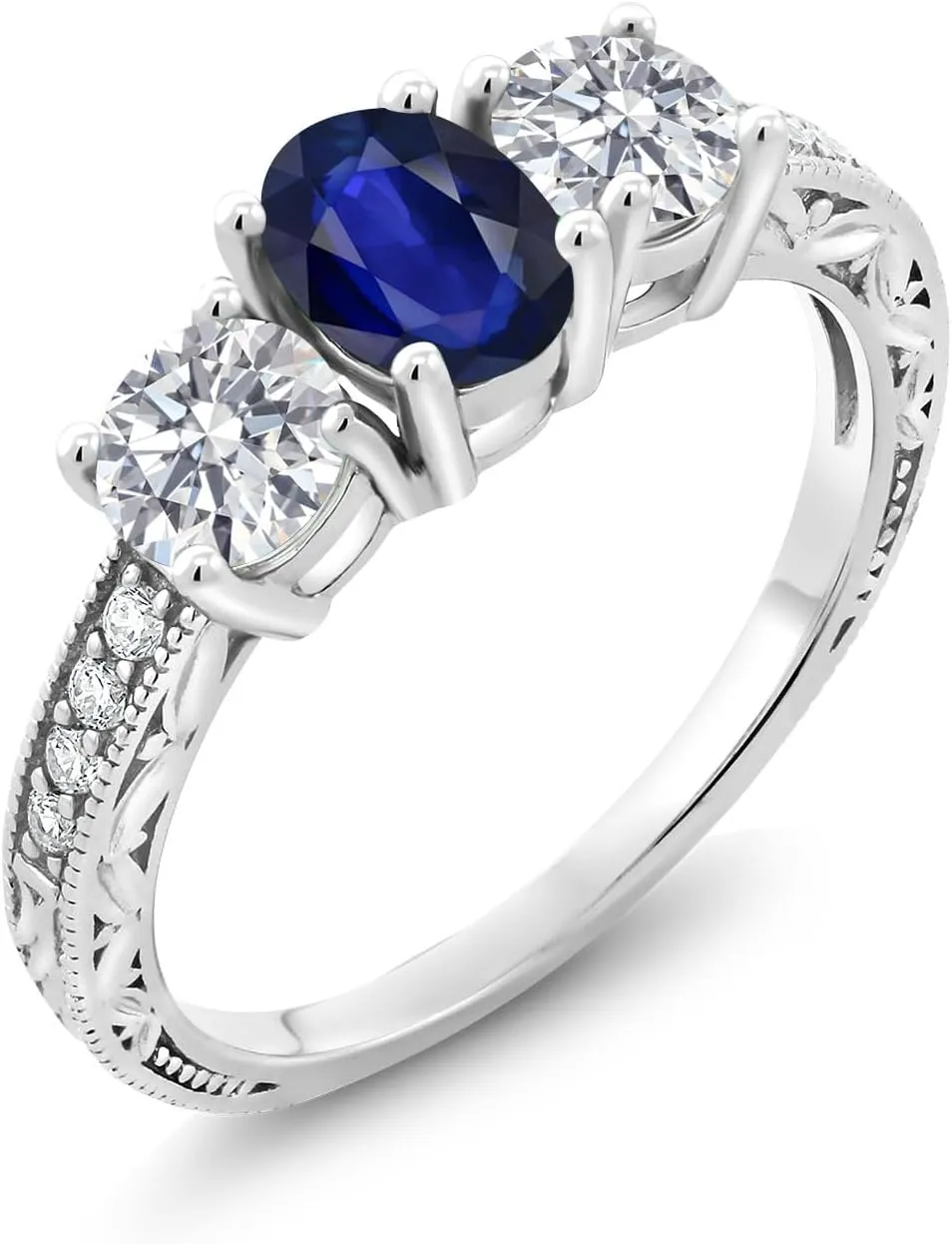 Grown Diamond Engagement Ring For Women | 1.69 Cttw | Oval 7X5MM | Gemstone September Birthstone | Available in Size 5,6,7,8,9 Gem Stone King date resist meticulous 10K White Gold Blue Sapphire and Lab 