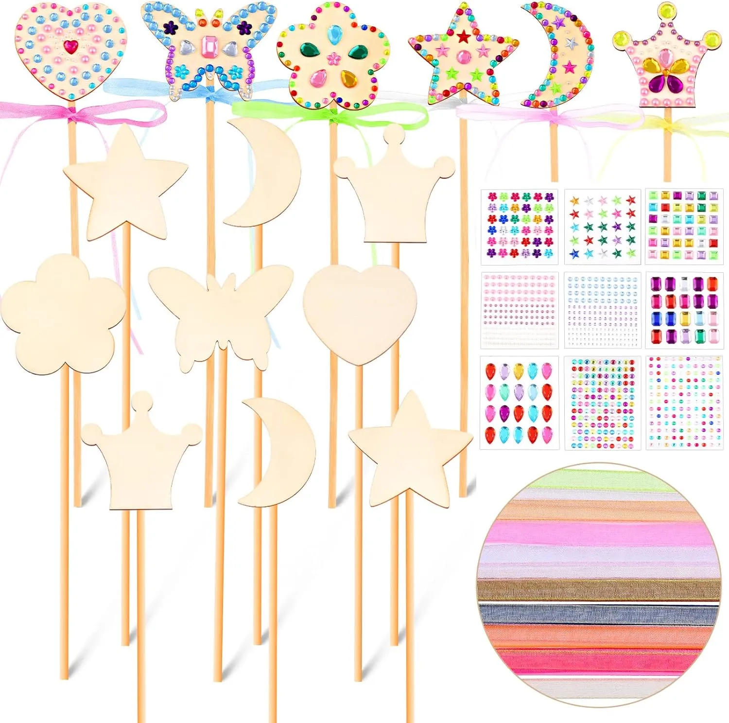 gymnasium tantalizing technical Wooden Fairy Wands, Gem Stickers, Ribbons Unfinished Wooden DIY Magical Crafts Moon Butterfly Magical Crafts for Girls Make Your Own Princess(36 Sets) Chinco Princess Fairy Wands Kit Include 