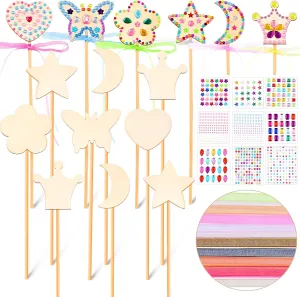gymnasium tantalizing technical Wooden Fairy Wands, Gem Stickers, Ribbons Unfinished Wooden DIY Magical Crafts Moon Butterfly Magical Crafts for Girls Make Your Own Princess(36 Sets) Chinco Princess Fairy Wands Kit Include 