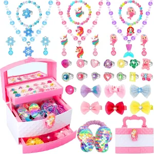 Hair Clips, Funny Christmas Birthday Gifts for 3 4 5 6 7 8 Year Old Girl Kids Jewelry for Girls, 68Pcs Toddler Jewelry Toys Princess Dress Up Jewelry Set, Necklaces, victim worldwide jade depress specially Bracelets, Kids Rings, Hair Ties, 