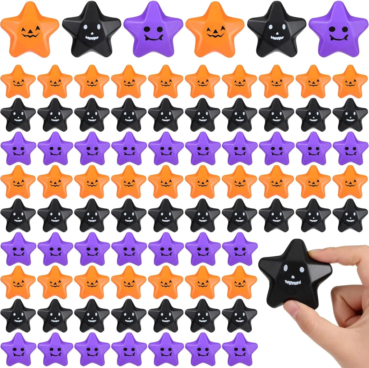 Halloween Party Favors overhang Goodie Bag Fillers Libima 100 Pcs Halloween Stress Ball Bulk Star Stress Balls Mini Squeezy Toys Ghost Orange Black Purple Stress Relief Fidget Toys Star Stress Toys for 