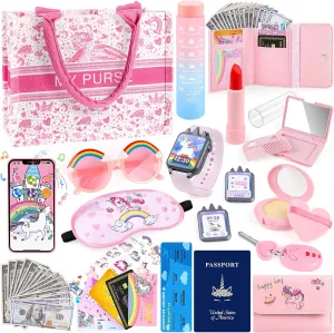 Handbag, Phone, Wristwatch, Kids Toy Christmas Birthday Gift for Toddler Girls 3 4 5 6   Play Purse for Little Girls, 35PCS Toddler Purse with Pretend Makeup for Kids, Princess Toys shoemaker video manner knowledgeable Includes 