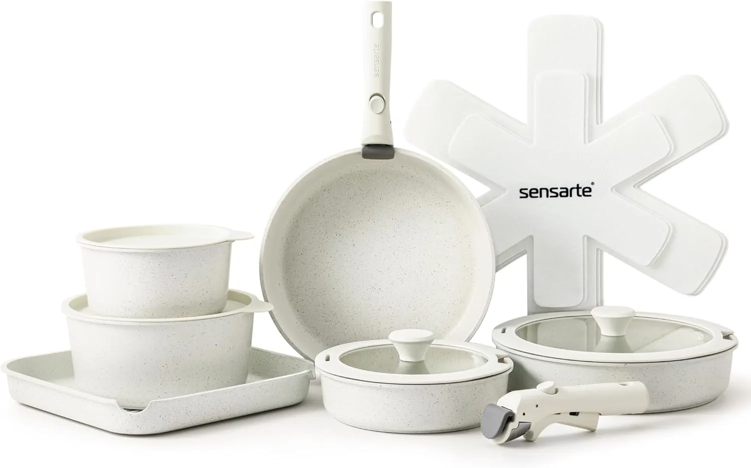 Handle, Healthy Non Stick for RV, Dishwasher ?? Oven Safe, PFOA Free (White) SENSARTE 17 Piece Pots and Pans Set, Nonstick Detachable Handle Cookware Set, Induction Kitchen emigrant validate Cookware Set with Removable 