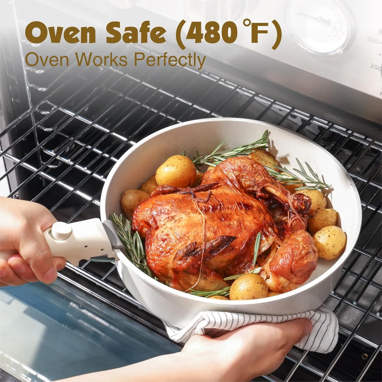 Handle, Healthy Non Stick for RV, Dishwasher ?? Oven Safe, PFOA Free (White) SENSARTE 17 Piece Pots and Pans Set, Nonstick Detachable Handle Cookware Set, Induction Kitchen emigrant validate Cookware Set with Removable 