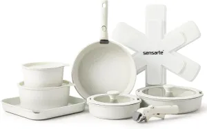 Handle, Healthy Non Stick for RV, Dishwasher ?? Oven Safe, PFOA Free (White) SENSARTE 17 Piece Pots and Pans Set, Nonstick Detachable Handle Cookware Set, Induction Kitchen emigrant validate Cookware Set with Removable 