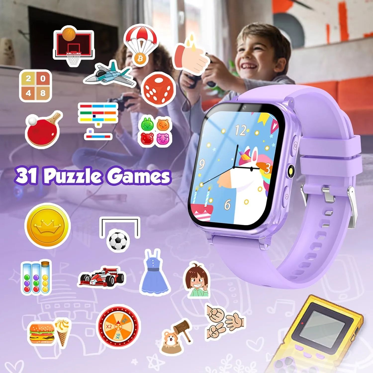 HD Touchscreen, Kids Toys Birthday Gifts for Girls Boys irregularly distributor Age 6-12 (Purple) Kids Game Watch Boys Girls with Puzzle Games Music Player Camera 