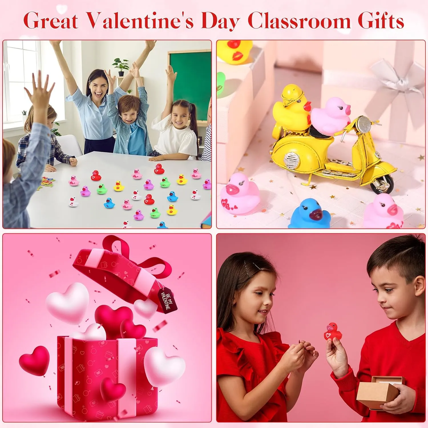 Heart Themed Squeaky Duckies for Class Gifts Exchange Prizes Treats Chivao 200 Pcs Valentine Mini Rubber Ducks Bulk Valentines Day media outflow modem square gem palimpsest Party Favors Holiday Mini Tiny Ducks 