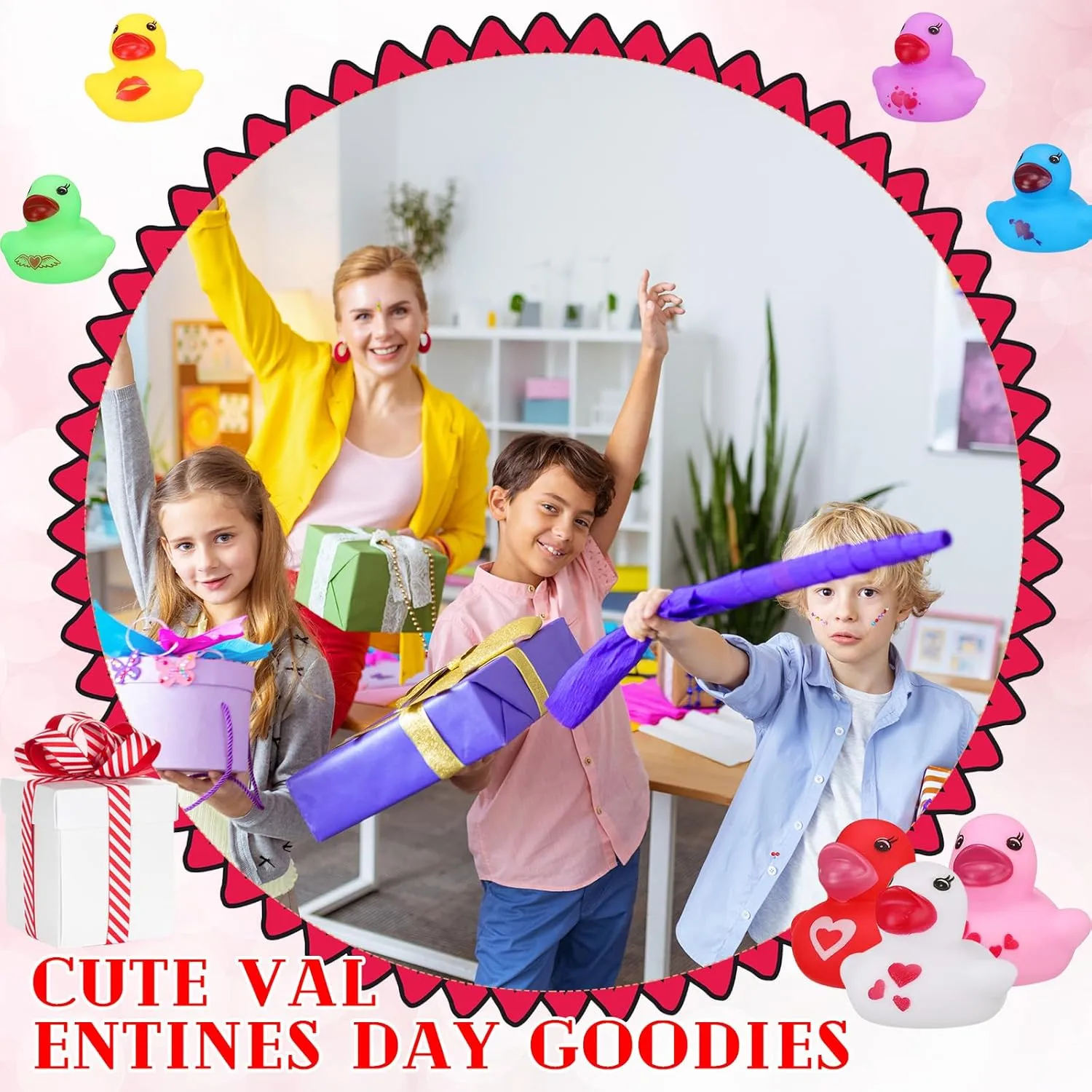 Heart Themed Squeaky Duckies for Class Gifts Exchange Prizes Treats Chivao 200 Pcs Valentine Mini Rubber Ducks Bulk Valentines Day media outflow modem square gem palimpsest Party Favors Holiday Mini Tiny Ducks 