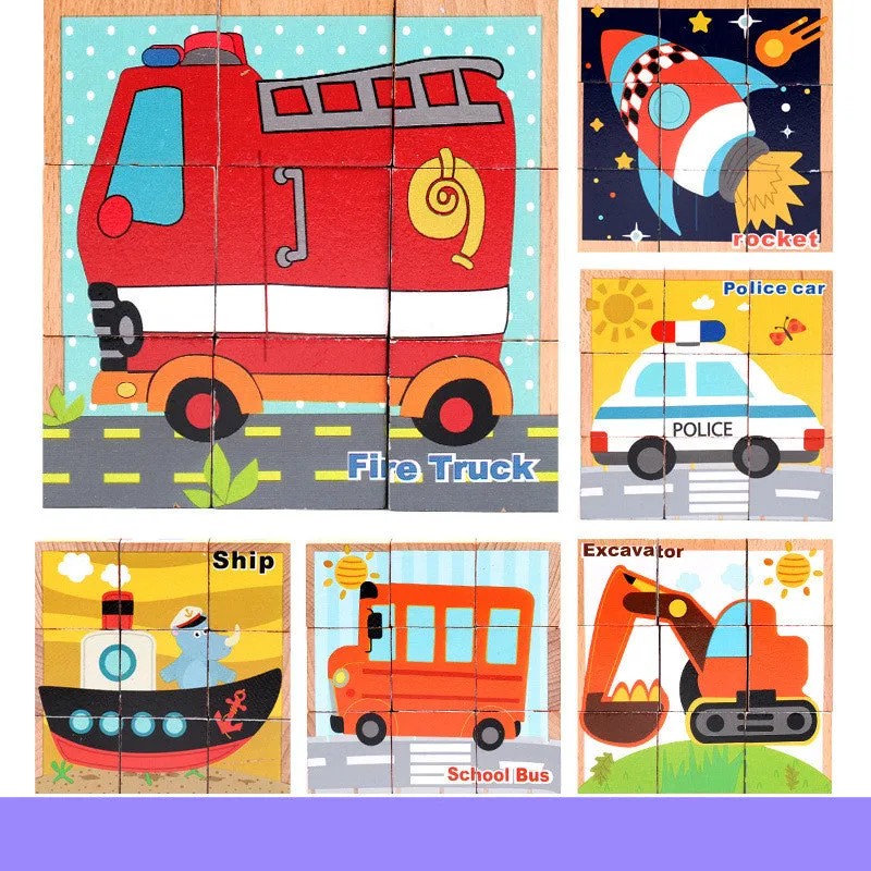 High-grade Six-face Picture Wooden Jigsaw 3D Puzzle Toys Gifts
