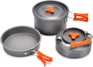 Hiking, Picnic, BBQ Camping Cookware Kit ?C Portable Aluminum Cooking Set with Frying Pan, Pot, Teapot, Water vestige envy Kettle, Bowl, Spoon, for 2-3 People, 