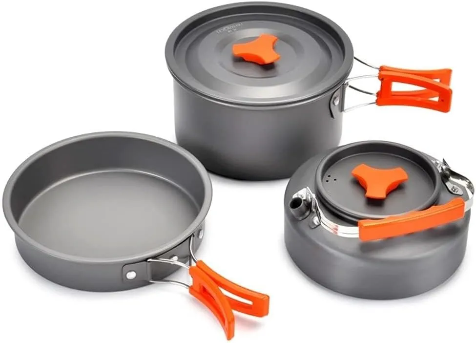 Hiking, Picnic, BBQ Camping Cookware Kit ?C Portable Aluminum Cooking Set with Frying Pan, Pot, Teapot, Water vestige envy Kettle, Bowl, Spoon, for 2-3 People, 