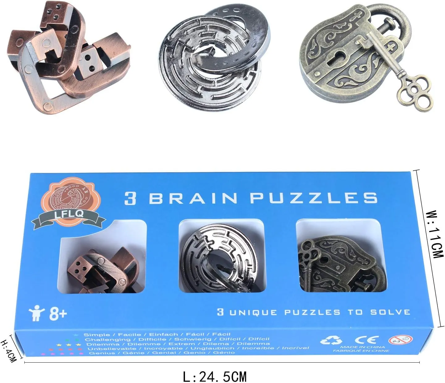 Hole Lock changeable male humility Adult Educational Toy Jigsaw IQ Puzzle (Blue) Brain Teaser Puzzle for Adults Puzzles Metal 