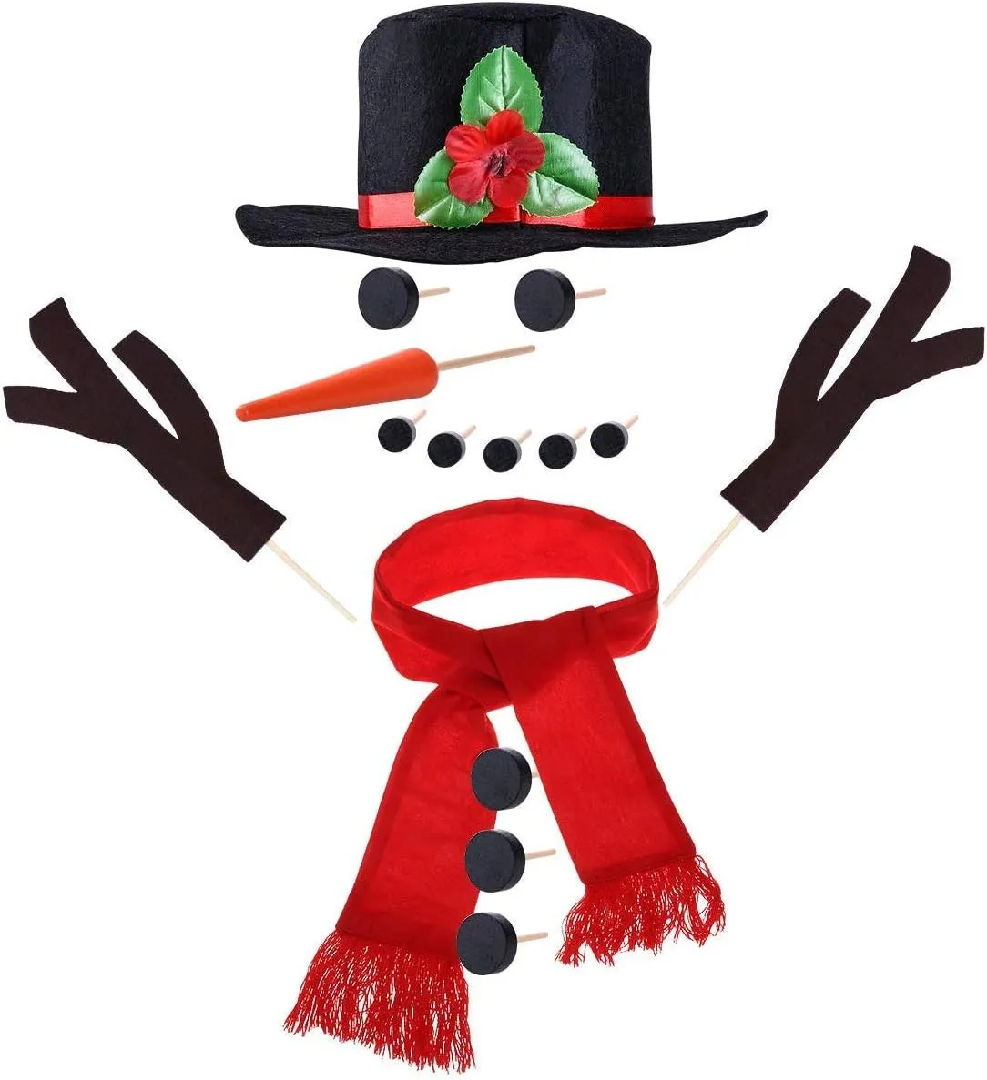 Holiday Party Outdoor Toys Decoration 16Pcs Snowman Decorating Kit Snowman Hat Scarf Eyes craft peep game scientific winter haphazard Nose Mouth Making Building Accessories for Winter Christmas 