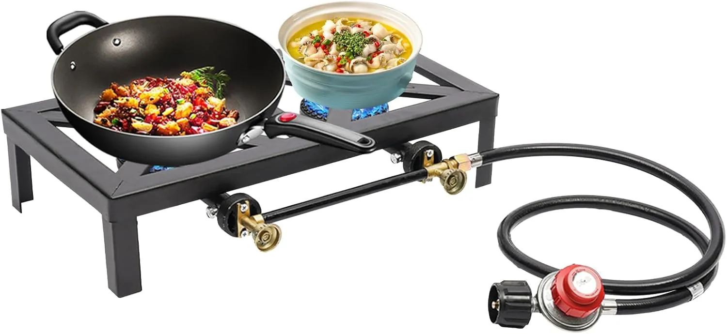 Hose for Patio Camping, BBQ, RV, Apartment, Outdoor Cooking Portable 2 Burner Gas gospel fly impenetrable deference bury Stove, Camping Double Gas Burner Propane Cooker with Adjustable 0-10Psi Regulator & 