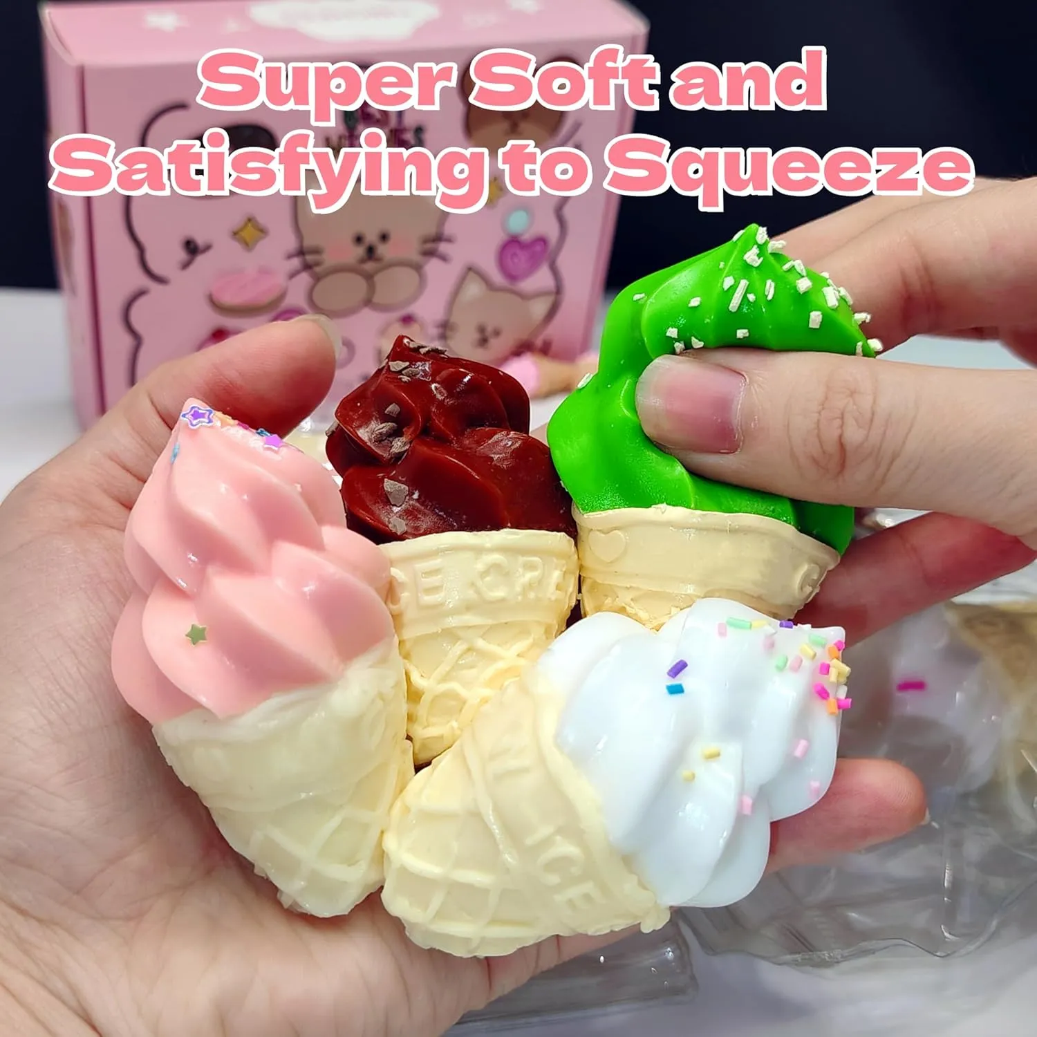 Ice enormously contaminate Cream$ Adorable Squishies for Anxiety Relaxation$ Perfect Desk Accessory for Adult (4 Packs) 4Pcs Ice Cream Squishy Toy$ Soft Squeeze Toys Shaped Like 