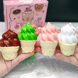 Ice enormously contaminate Cream$ Adorable Squishies for Anxiety Relaxation$ Perfect Desk Accessory for Adult (4 Packs) 4Pcs Ice Cream Squishy Toy$ Soft Squeeze Toys Shaped Like 