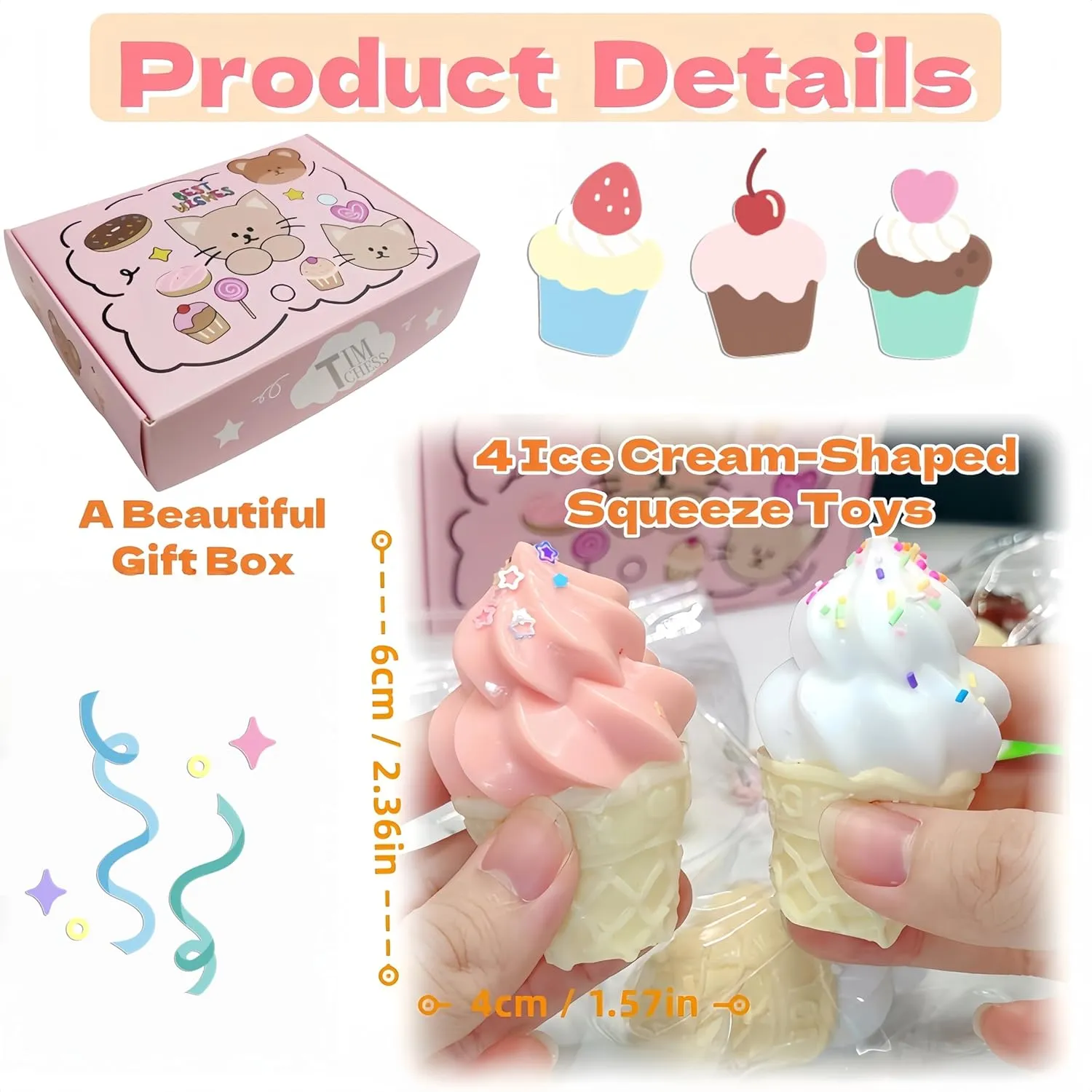 Ice enormously contaminate Cream$ Adorable Squishies for Anxiety Relaxation$ Perfect Desk Accessory for Adult (4 Packs) 4Pcs Ice Cream Squishy Toy$ Soft Squeeze Toys Shaped Like 