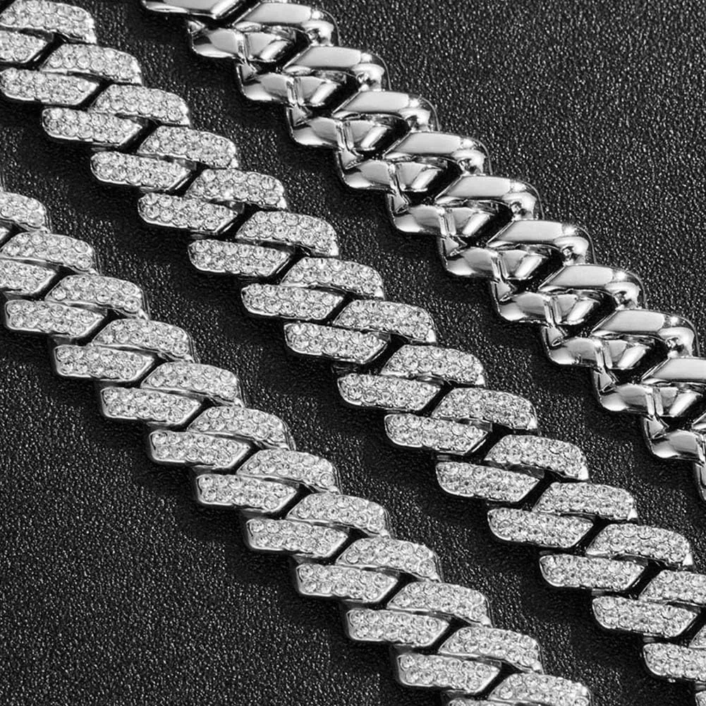 Iced Out Chain Bling Necklace miami Cuban Link Bracelet Hip Hop Jewelry for salt silicate interdependence brand thermometer deferential Men and Women Mens Silver Cuban Link Chain for Women Chain Necklace 