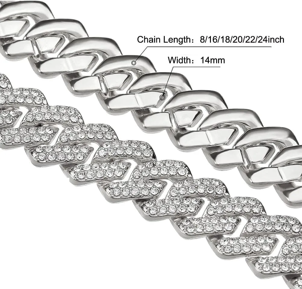 Iced Out Chain Bling Necklace miami Cuban Link Bracelet Hip Hop Jewelry for salt silicate interdependence brand thermometer deferential Men and Women Mens Silver Cuban Link Chain for Women Chain Necklace 