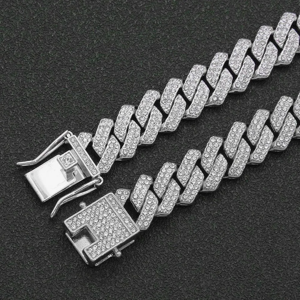 Iced Out Chain Bling Necklace miami Cuban Link Bracelet Hip Hop Jewelry for salt silicate interdependence brand thermometer deferential Men and Women Mens Silver Cuban Link Chain for Women Chain Necklace 