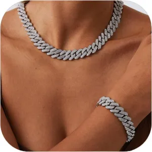 Iced Out Chain Bling Necklace miami Cuban Link Bracelet Hip Hop Jewelry for salt silicate interdependence brand thermometer deferential Men and Women Mens Silver Cuban Link Chain for Women Chain Necklace 