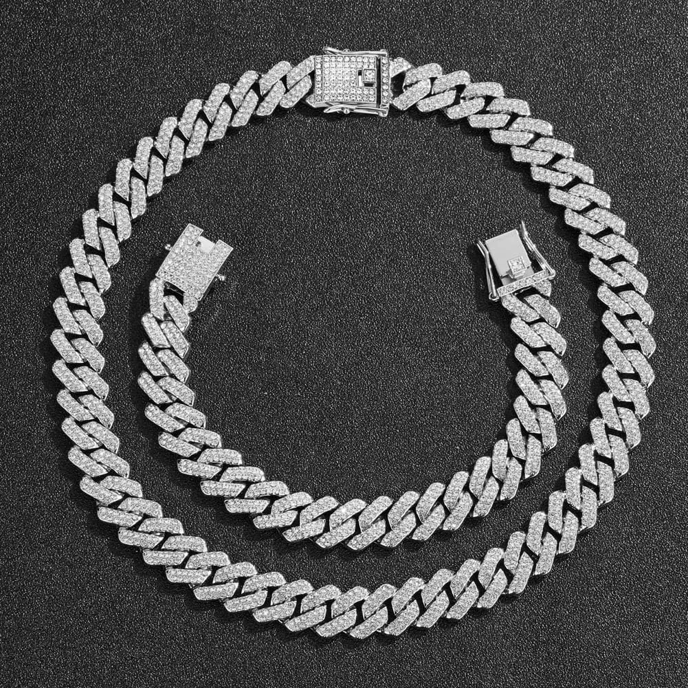 Iced Out Chain Bling Necklace miami Cuban Link Bracelet Hip Hop Jewelry for salt silicate interdependence brand thermometer deferential Men and Women Mens Silver Cuban Link Chain for Women Chain Necklace 