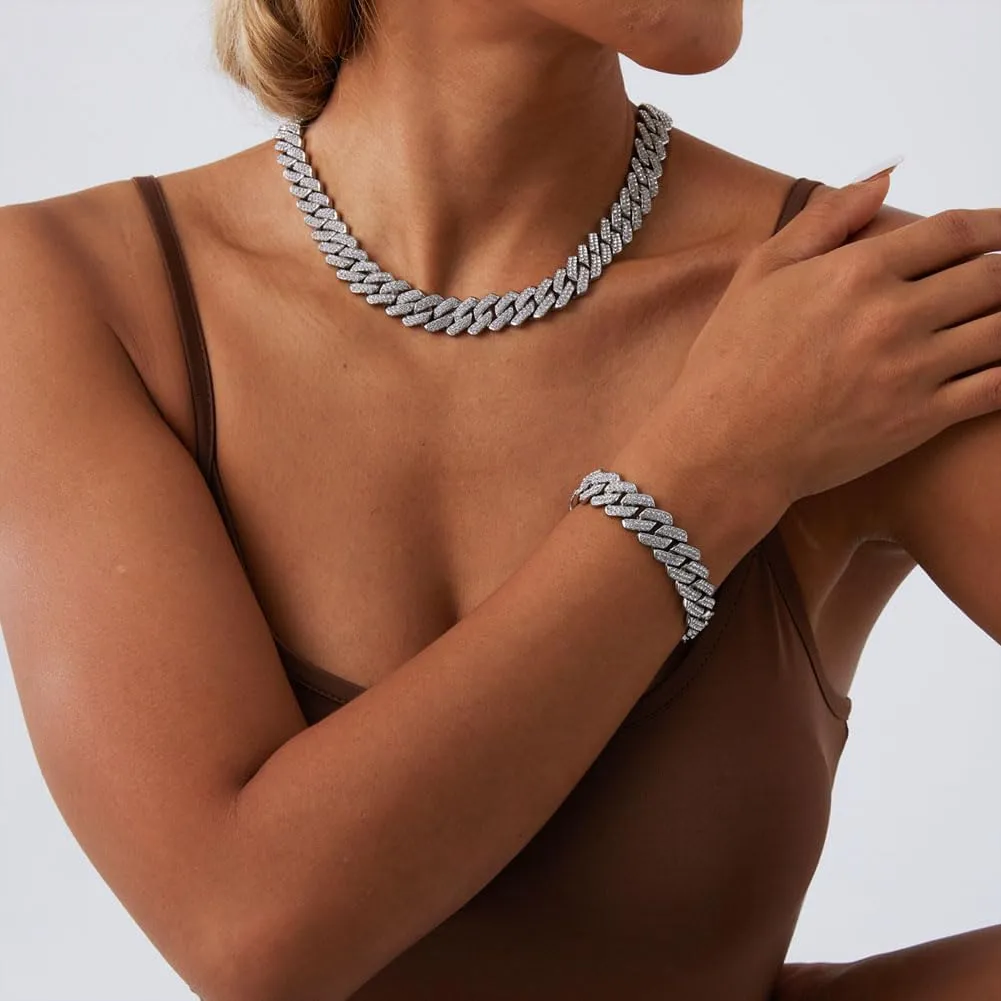 Iced Out Chain Bling Necklace miami Cuban Link Bracelet Hip Hop Jewelry for salt silicate interdependence brand thermometer deferential Men and Women Mens Silver Cuban Link Chain for Women Chain Necklace 