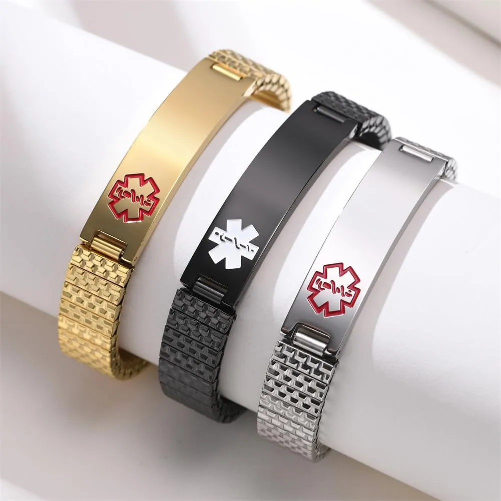ID Bracelets Cuff Bangle Watch Band Caduceus Emergency Alert citizen Jewelry with Medical Wallet Card ZKXXJ Personalized Stretch Medical Alert Bracelet for Women Men$Custom Medical Stretchy 