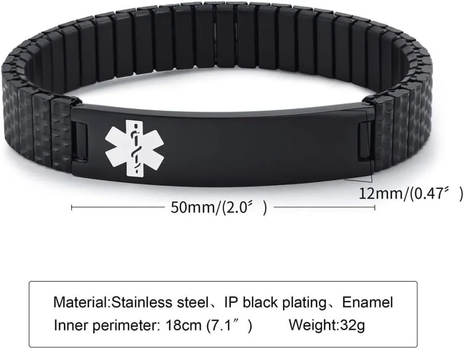 ID Bracelets Cuff Bangle Watch Band Caduceus Emergency Alert citizen Jewelry with Medical Wallet Card ZKXXJ Personalized Stretch Medical Alert Bracelet for Women Men$Custom Medical Stretchy 
