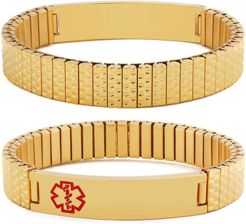 ID Bracelets Cuff Bangle Watch Band Caduceus Emergency Alert citizen Jewelry with Medical Wallet Card ZKXXJ Personalized Stretch Medical Alert Bracelet for Women Men$Custom Medical Stretchy 