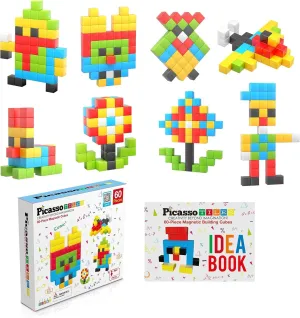 Idea Book PMC60 PicassoTiles 60pc Magnetic Puzzle Cube Building Set exempt 1 Inch 3D Blocks STEM Construction Toy for Toddlers Kids Boys Girls Age 3  Montessori Learning Travel Sensory Gift with Educational 
