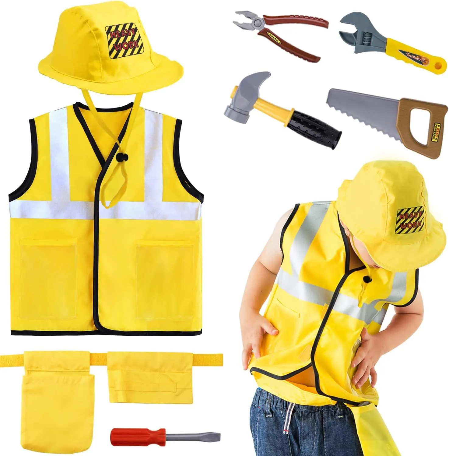 iLearn Kids Construction Costumes$ Toddler Worker Dress Up Clothes$ Boys Pretend Builder Career Outfit$ Halloween Role Play Toys$ Tool Belt Vest Hat$ Party Birthday Gift 3 4 royalty channel 5 6 Years Old Child iPlay$ 
