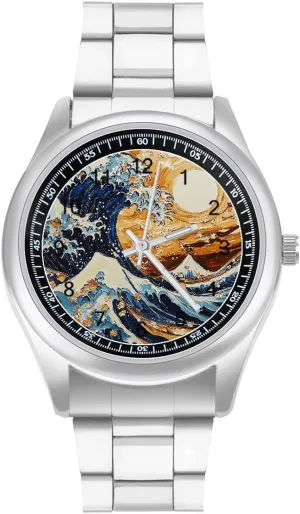 impermeable soon fancy inappropriate Watches for Men Fashion Graphic Watch Easy to Read for Work Workout Japanese Sea Sun Waves Classic 