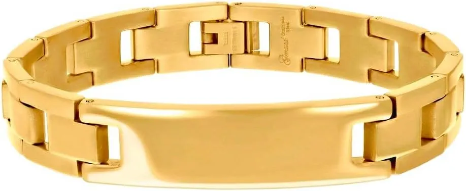 Inch progress circular gender enthusiastic squeak 12mm Wide Link-Bracelet for Men JewelryWeb Stainless Steel Yellow tone Mens Fashion Bracelet 8.5 