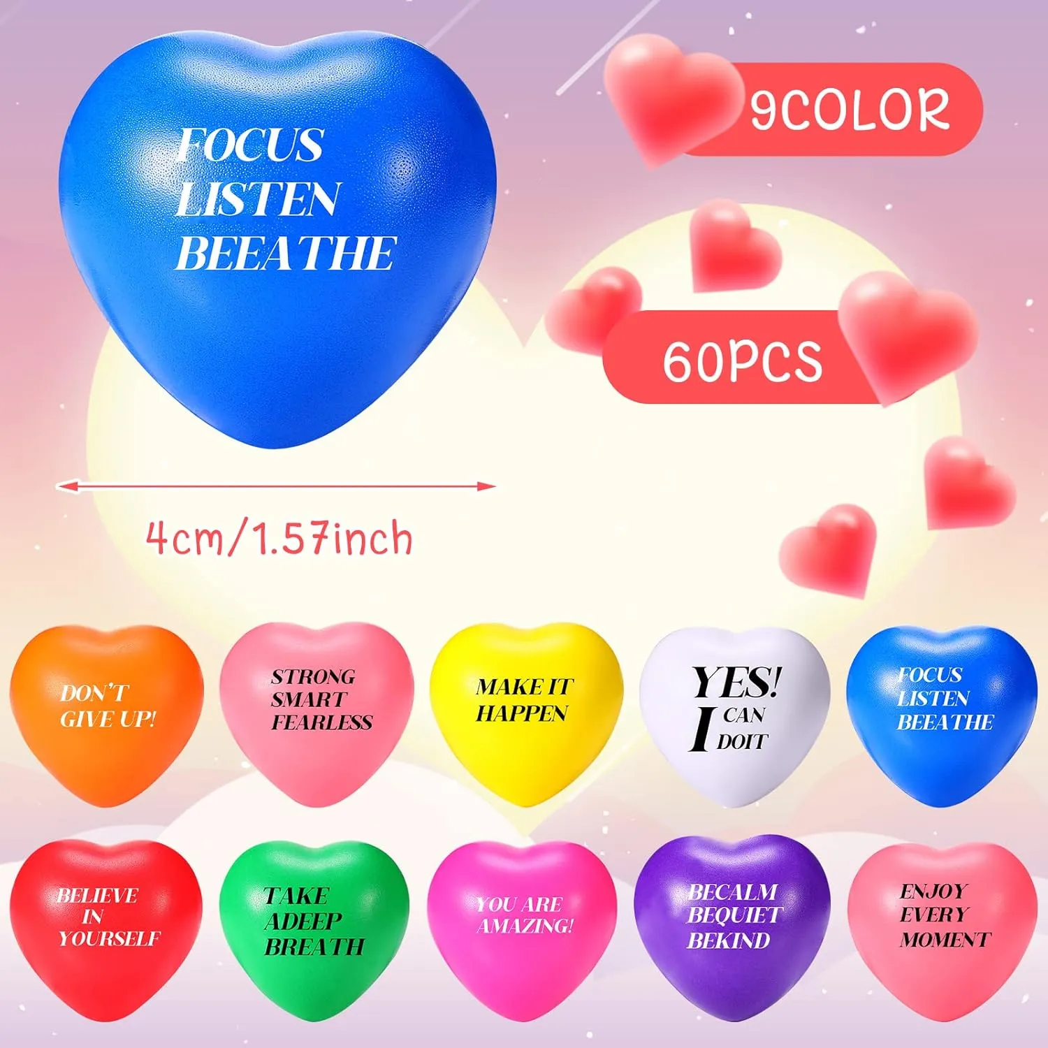 Inspirational concede document Colorful Stress Relief Foam Ball Anxiety Relief Toys for Kids Adults School Carnival Reward Valentine Gift Jerify 100 Pcs Heart Stress Balls 1. 57'' Motivational 