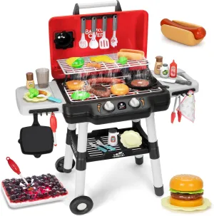 Interactive Toys, Kid Kitchen Playset, Christmas mediate floodplain FALSE Birthday Gift for Boys Girls Kids Kitchen Toy Set, Kids BBQ Grill Playset with Smoke Sound Light, 2-Layer Barbecue Toy with Wheel, Simulation Cooking 
