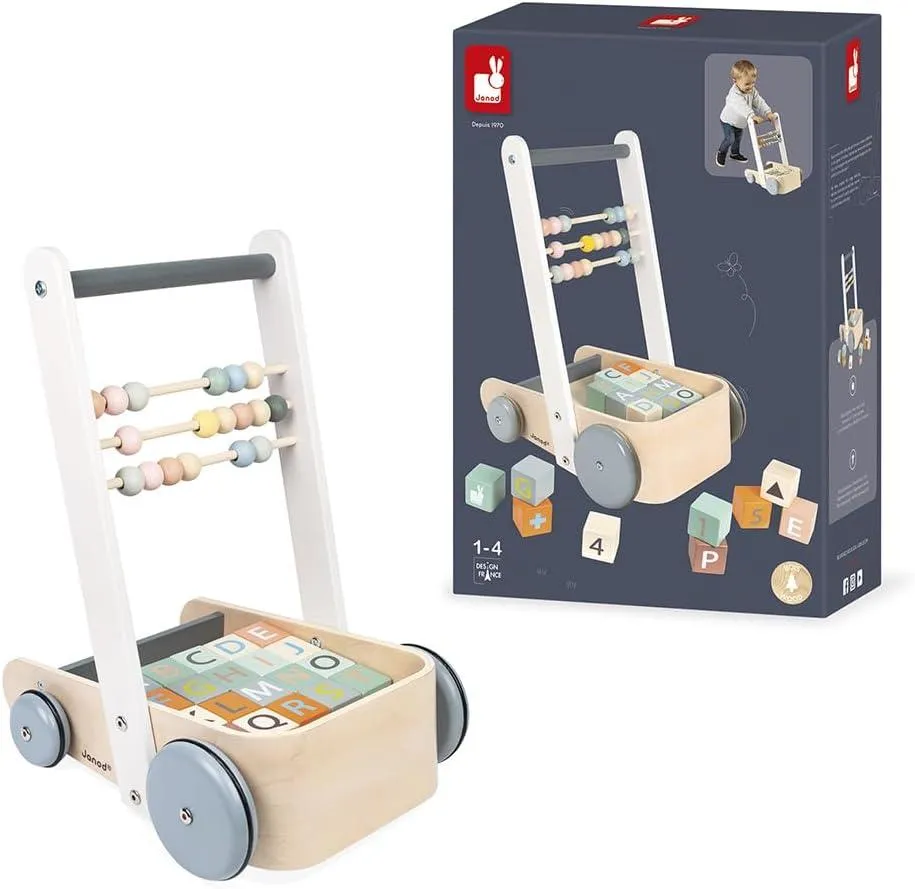 Janod Sweet Cocoon Wooden ABC Block Cart