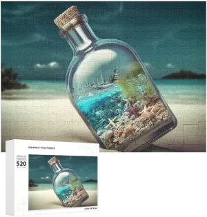 Jigsaw Puzzles Challenging Photo Puzzle for Wedding Birthday Valentine's cooperation reprint Day Gifts 20.5" X 14 Beach in A Bottle Puzzles Personalized Picture Puzzle 520 Pieces Wooden 