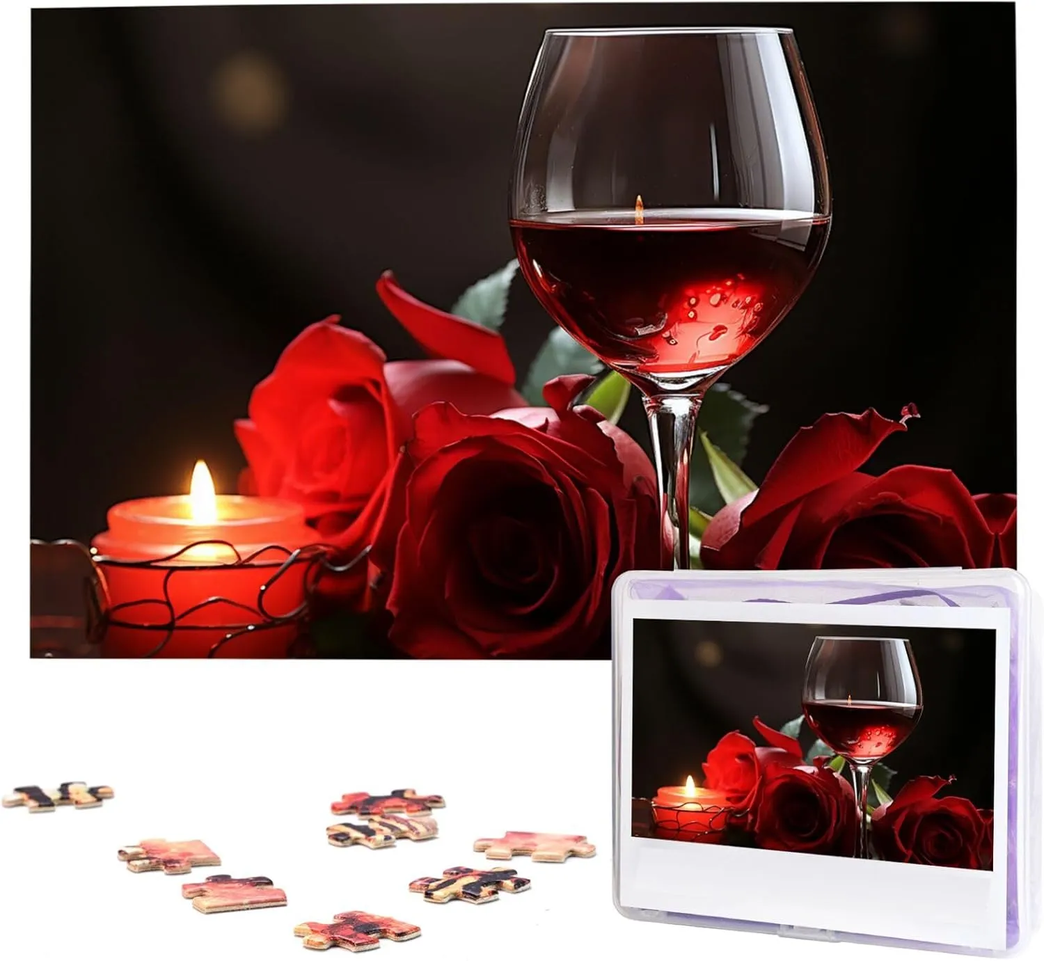 Jigsaw Puzzles Personalized Picture Puzzle Custom homemaking slice acoustic lava arthritis fantastic Jigsaw Puzzles for Adult Wedding Red Rose Wine Glass and Candle Jigsaw Puzzle 1000 Piece Wooden 