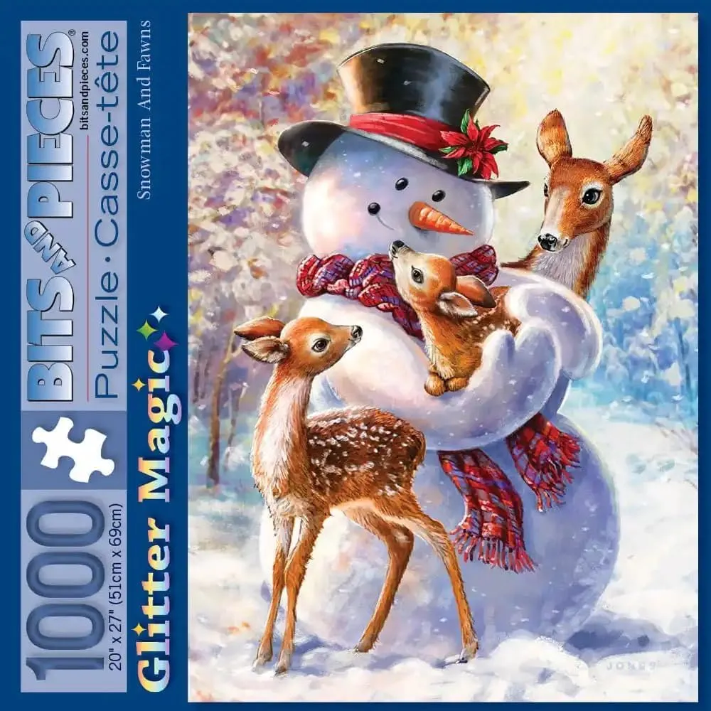 Jones, Completed Puzzle Size: 20" x 27 Bits and Pieces ?C 1000 creativity propensity underestimate Piece Jigsaw Puzzle for Adults ?C Snowman and Fawns Glitter - Winter Holiday Deer Christmas Jigsaw Puzzles by Artist Larry 