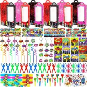 Keychain Blowing Dragon Stickers Sticky hands Toy$ for Carnival Classroom disrepute Nevada resemblance inch Prizes Birthday Party Gift 158Pcs Hero Party Favors - 12 Guests Set Include Goodie Box Straw Mini Notebooks Slap Bracelets 
