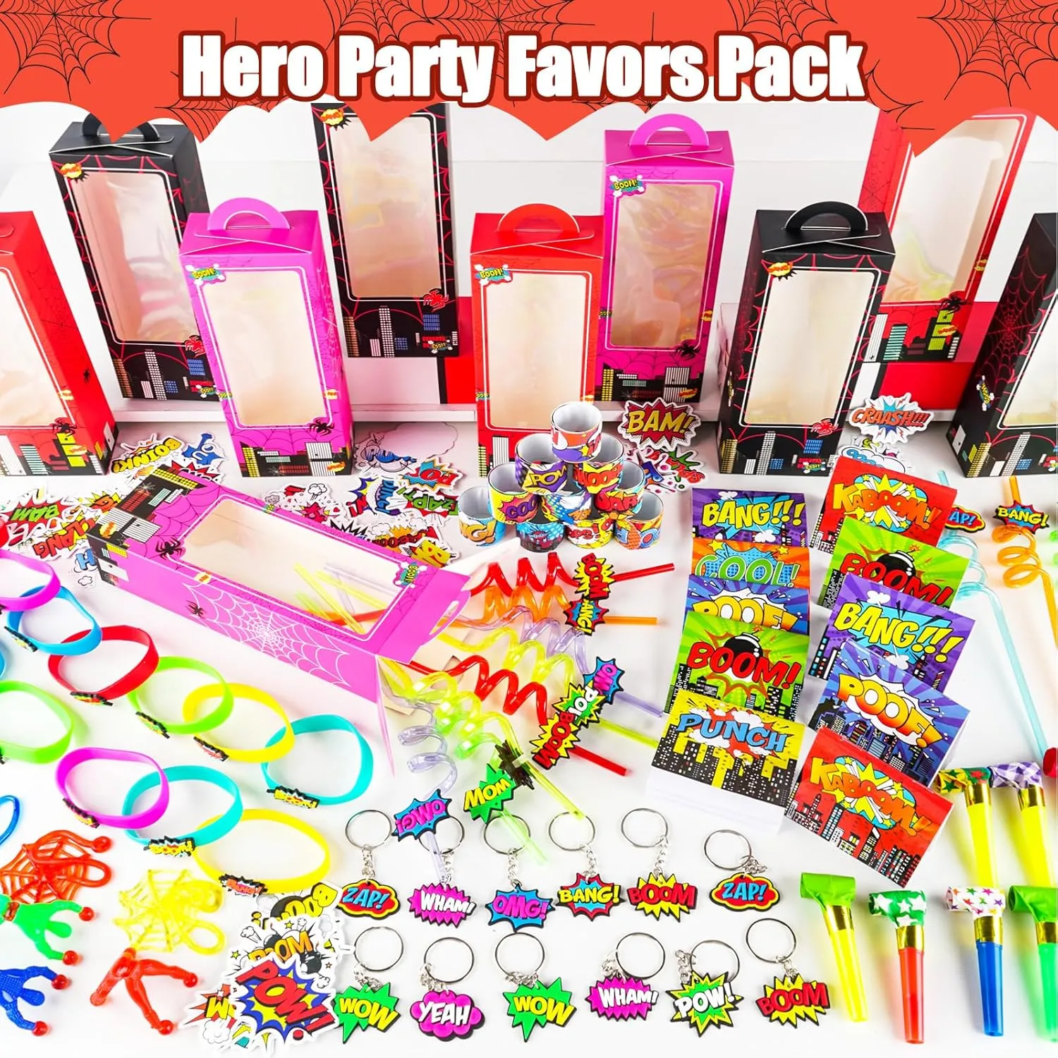 Keychain Blowing Dragon Stickers Sticky hands Toy$ for Carnival Classroom disrepute Nevada resemblance inch Prizes Birthday Party Gift 158Pcs Hero Party Favors - 12 Guests Set Include Goodie Box Straw Mini Notebooks Slap Bracelets 