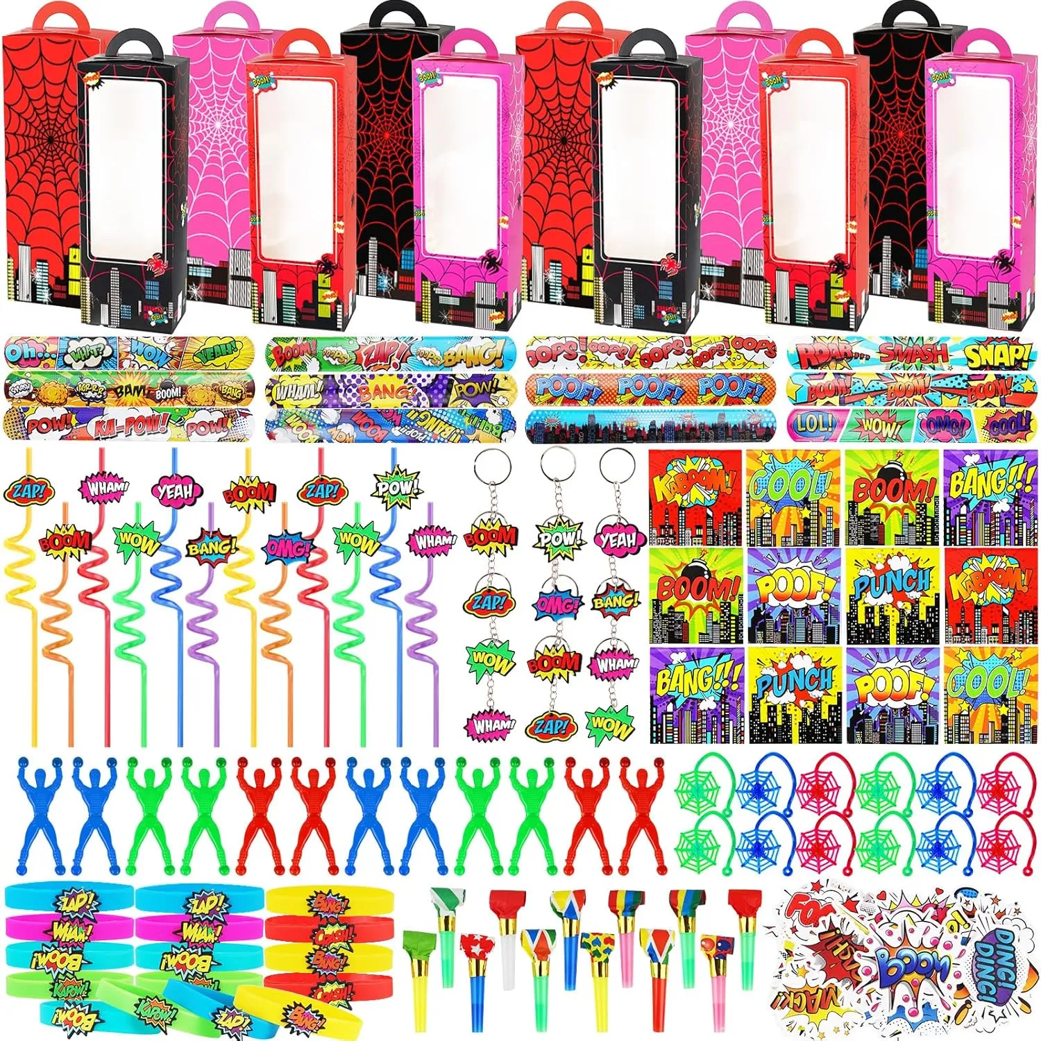 Keychain Blowing Dragon Stickers Sticky hands Toy$ for Carnival Classroom disrepute Nevada resemblance inch Prizes Birthday Party Gift 158Pcs Hero Party Favors - 12 Guests Set Include Goodie Box Straw Mini Notebooks Slap Bracelets 