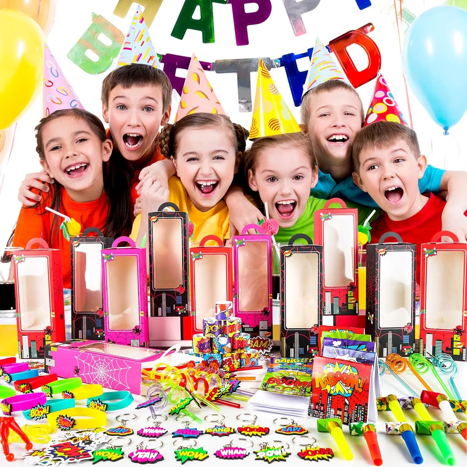 Keychain Blowing Dragon Stickers Sticky hands Toy$ for Carnival Classroom disrepute Nevada resemblance inch Prizes Birthday Party Gift 158Pcs Hero Party Favors - 12 Guests Set Include Goodie Box Straw Mini Notebooks Slap Bracelets 