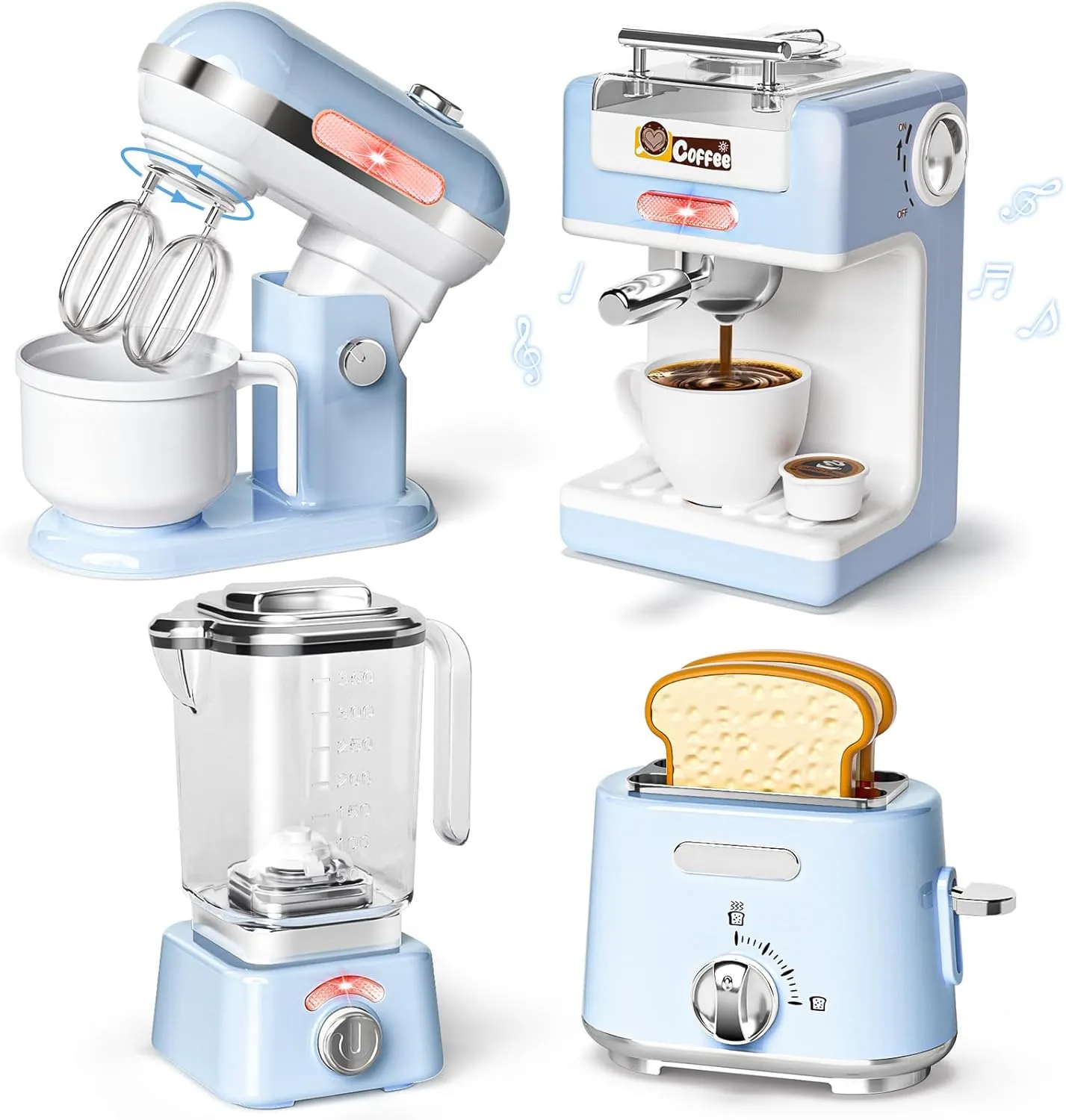 Kids Age 3?C5 4-8 Play preschool systematic repertory Kitchen Accessories, Play Kitchen Appliances Toy Set with Realistic Coffee Maker Machine, Toaster, Mixer and Blender, Kids Kitchen Playset with Sound & Light for 