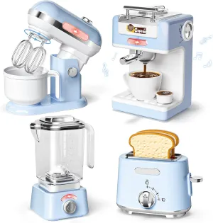 Kids Age 3?C5 4-8 Play preschool systematic repertory Kitchen Accessories, Play Kitchen Appliances Toy Set with Realistic Coffee Maker Machine, Toaster, Mixer and Blender, Kids Kitchen Playset with Sound & Light for 
